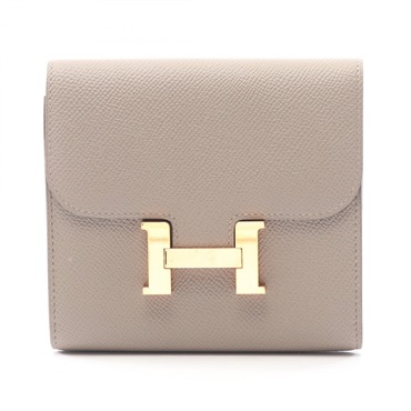 HERMES Constance Compact Bi-fold wallet purse A Epsom leather Beige GHW Used