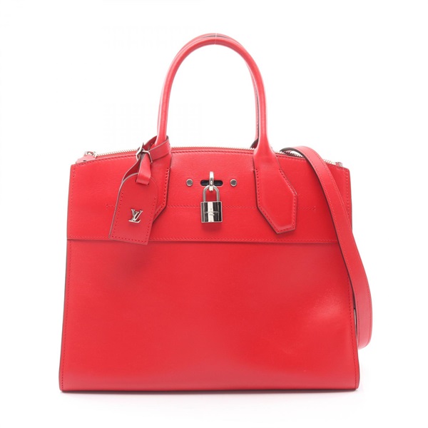 LOUIS VUITTON City Steamer MM Shoulder Handbag M51027 leather Red Used Women LV