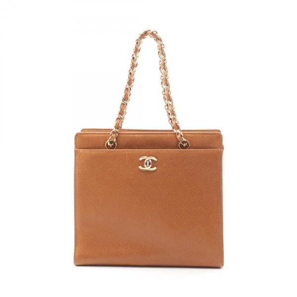 CHANEL COCO Mark Tote chain hand Bag Calfskin leather Brown Used Women GHW