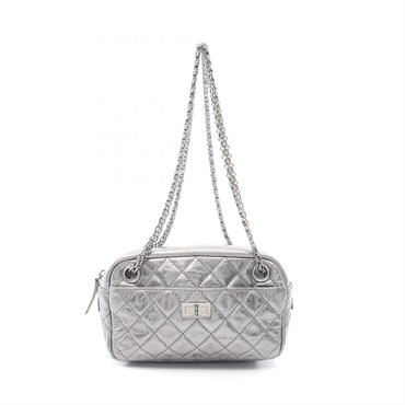CHANEL 2.55 Matelasse Chain Shoulder Bag Leather Silver Used Women SHW CC Coco