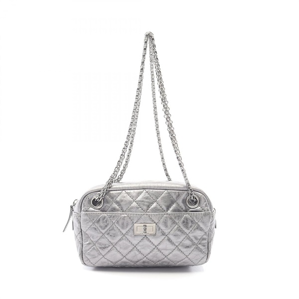 CHANEL 2.55 Matelasse Chain Shoulder Bag Leather Silver Used Women SHW CC Coco