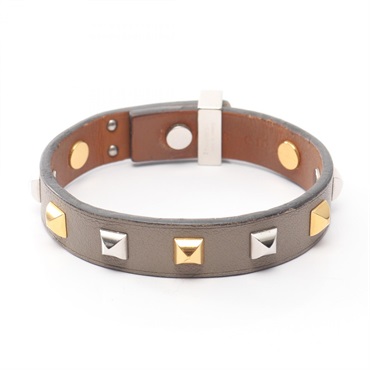 HERMES Mini Dog Crew Bracelet Swift leather Gray Used Women
