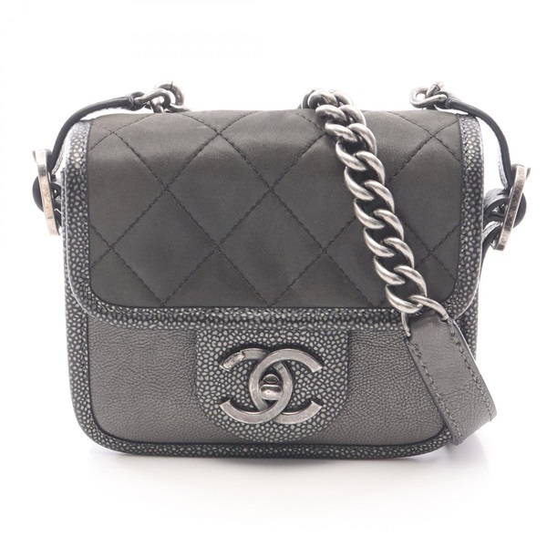 CHANEL Matelasse Chain Shoulder Bag crossbody leather Gray Used Women CC Coco