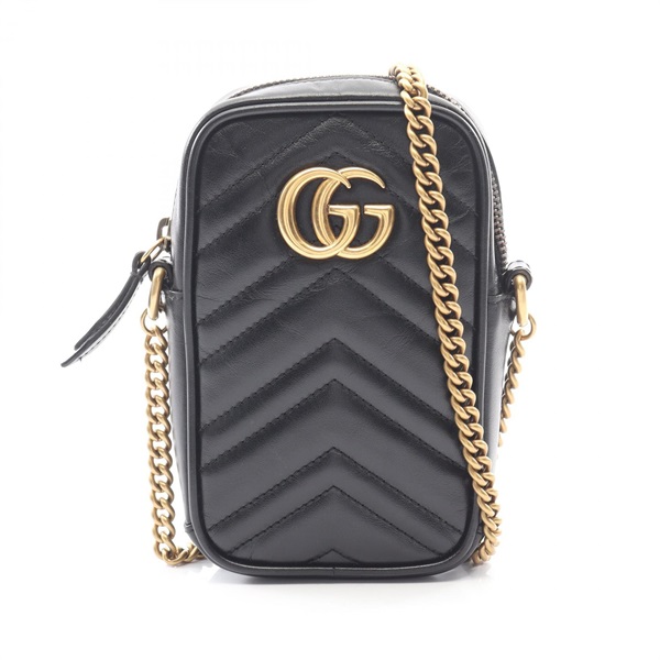 GUCCI GG Marmont Phone Holder chain crossbody Shoulder Bag 598597 leather Black