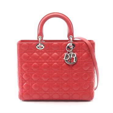 Christian Dior Lady Dior Large Cannage shoulder Handbag MO556 leather Red Used