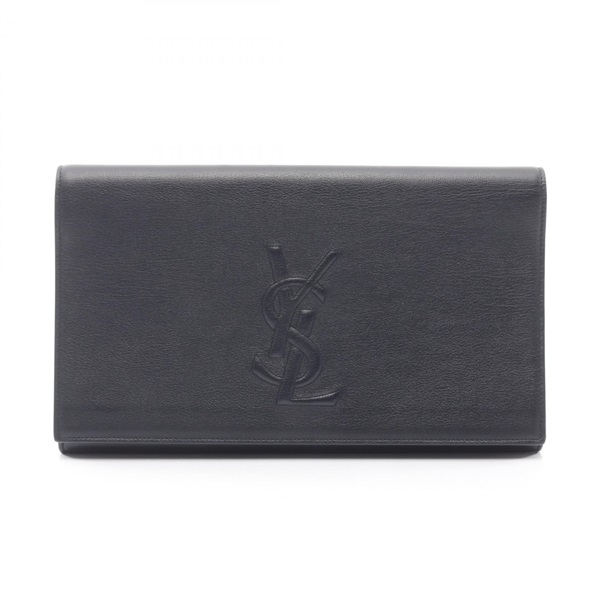 YVES SAINT LAURENT YSL logo business clutch bag 361120 leather Navy Used