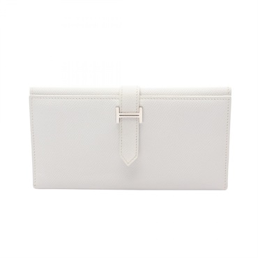 HERMES Bearn Dupri 2PLIS Tri-fold long wallet purse leather White SHW Used K