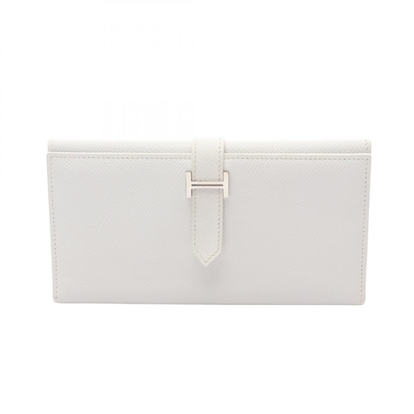 HERMES Bearn Dupri 2PLIS Tri-fold long wallet purse leather White SHW Used K