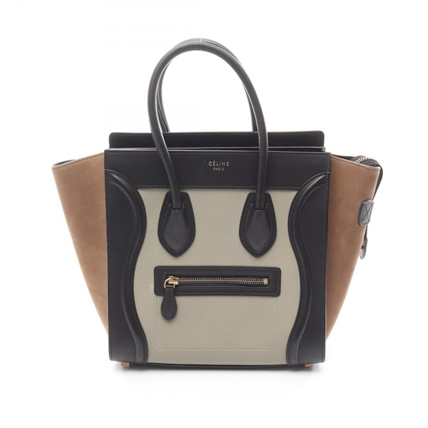 CELINE Luggage micro shopper Tote Handag leather leather Gray Black Used Women