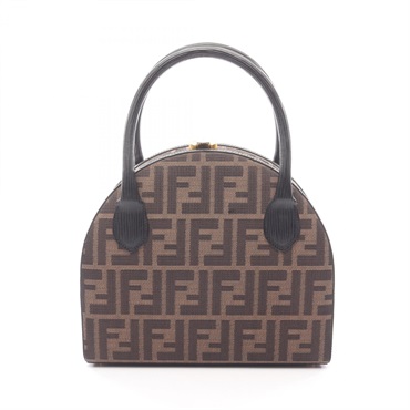 FENDI Zucca Handbag canvas leather Brown Black Used Women No strap