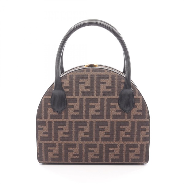 FENDI Zucca Handbag canvas leather Brown Black Used Women No strap