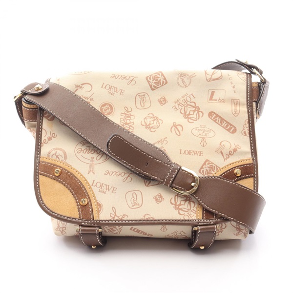 LOEWE 160 ANIVERSARIO Shoulder Bag canvas Suede leather Beige Brown Used Women