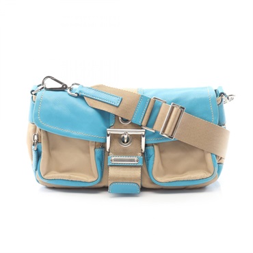 PRADA TESSUTO VITTELO Shoulder Bag Nylon leather Beige Blue Used women