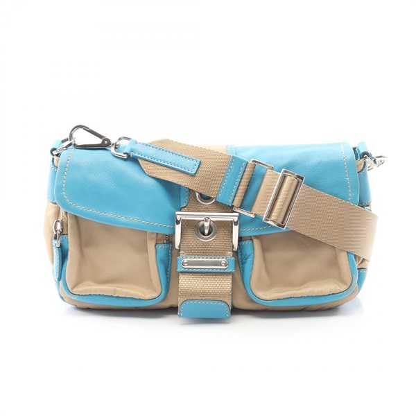 PRADA TESSUTO VITTELO Shoulder Bag Nylon leather Beige Blue Used women