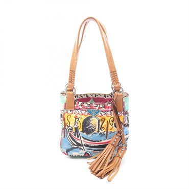 PRADA Venetian print Handbag tassel Nylon leather Multicolor Used Women