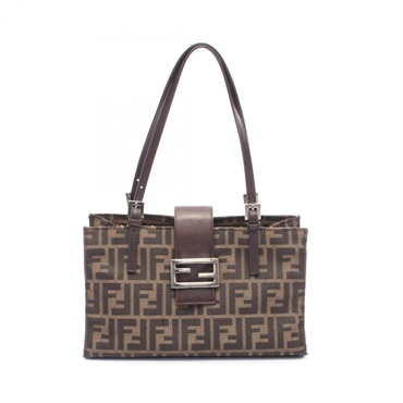 FENDI Zucca Shoulder Tote Bag canvas leather Beige Black Brown Used Women