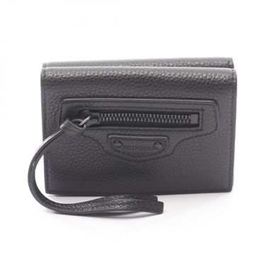 BALENCIAGA Classic mini wallet Tri-fold purse 64010715Y071000 leather Black NEW