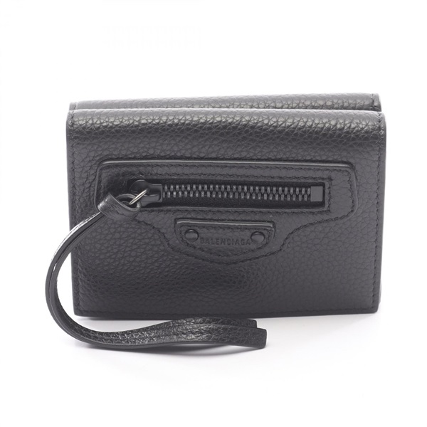 BALENCIAGA Classic mini wallet Tri-fold purse 64010715Y071000 leather Black NEW