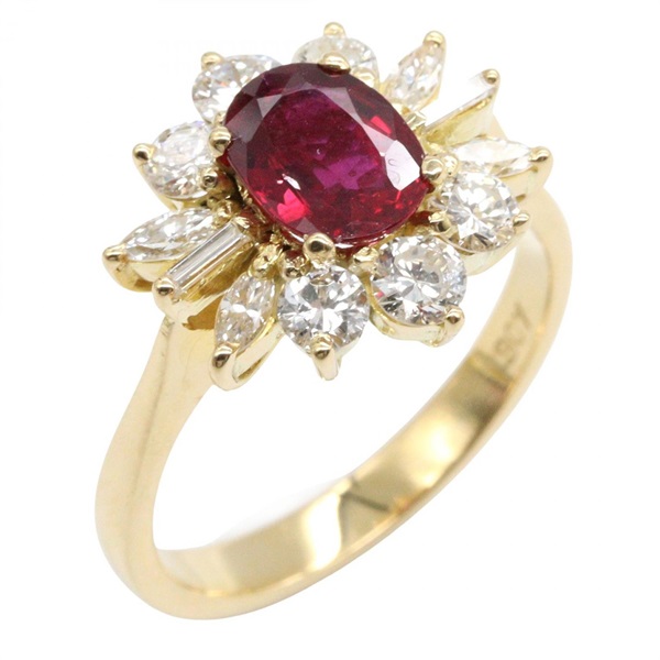 JEWELRY Ruby Diamond Ring 18KYG Yellow Gold Red Used Women US Size 5