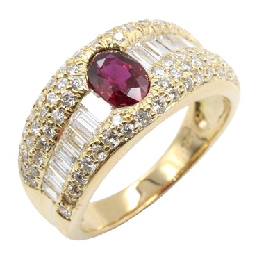 JEWELRY Ruby Diamond Ring 18KYG Yellow Gold Red Clear Used Women US size #7.75