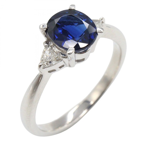 JEWELRY Sapphire Diamond Ring Pt900 Platinum Sapphire Used US size #5.75 Women