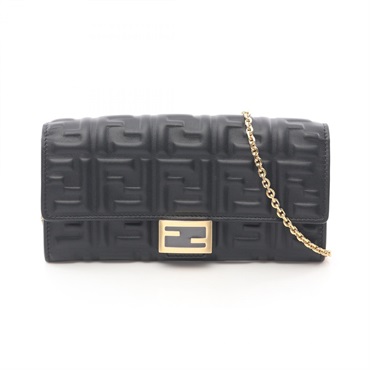 FENDI baguette Shoulder chain crossbody Bag 8M0365AAJDF0KUR leather Black NEW