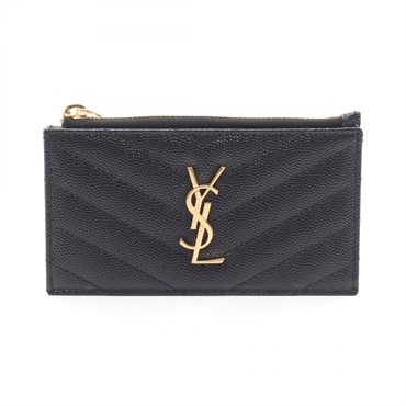 SAINT LAURENT PARIS Monogram Card Case coin purse leather Black NEW Women YSL