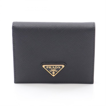 PRADA SAFFIANO TRIANG Bi-fold wallet purse 1MV204QHHF0002 leather Black NEW