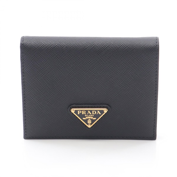 PRADA SAFFIANO TRIANG Bi-fold wallet purse 1MV204QHHF0002 leather Black NEW