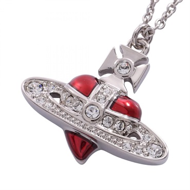 Vivienne Westwood Diamante Heart Orb Necklace Pendant Stainless Steel Red NEW