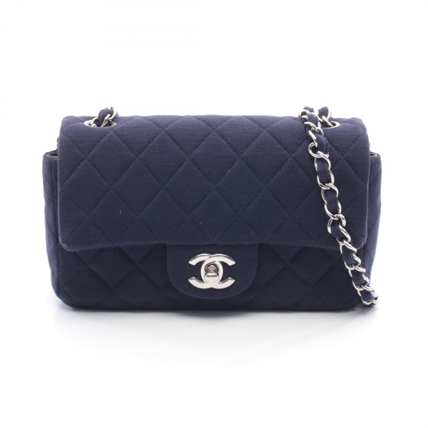 CHANEL Mini Matelasse 20 Chain Shoulder Bag crossbody Cotton Navy Used Women SHW