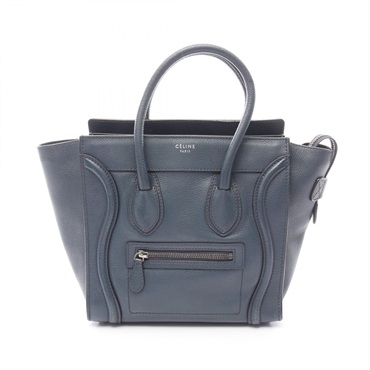 CELINE Luggage Micro Shopper Tote Handbag 167793 leather Navy Used Women