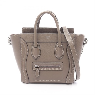 CELINE Luggage Nano Shopper crossbody Handbag leather Beige Used Women