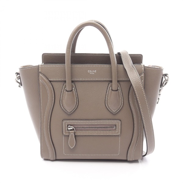 CELINE Luggage Nano Shopper crossbody Handbag leather Beige Used Women