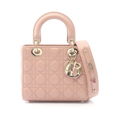 Christian Dior LADY DIOR MY ABCDIOR Small Cannage 2Way Tote Handbag leather Pink