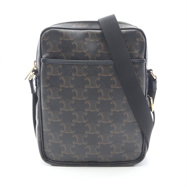 CELINE Triomphe Shoulder Crossbody Bag PVC coated canvas leather Black Used