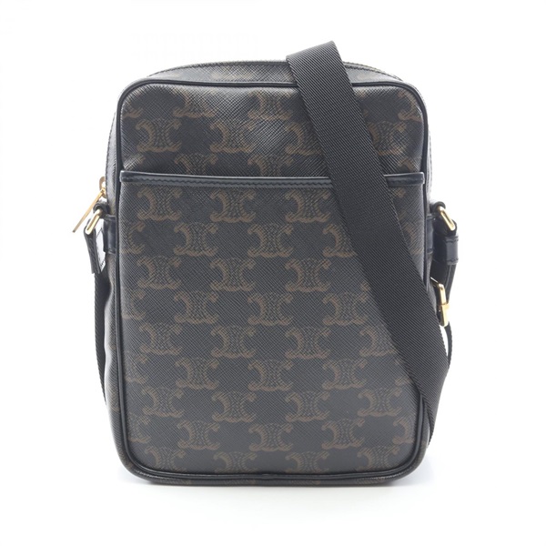 CELINE Triomphe Shoulder Crossbody Bag PVC coated canvas leather Black Used