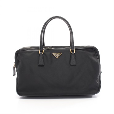 PRADA Triangle logo Handbag Nylon Saffiano leather Black Used Women