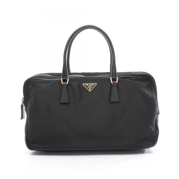 PRADA Triangle logo Handbag Nylon Saffiano leather Black Used Women