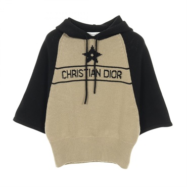 Christia Dior Knitwear Sweater Hoodie 254S56AM054 cashmere Beige Black Used #40
