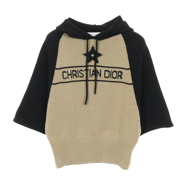 Christia Dior Knitwear Sweater Hoodie 254S56AM054 cashmere Beige Black Used #40