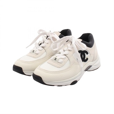 CHANEL COCO Mark sneakers shoes #36 leather Suede Fabric White Black Used Women