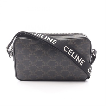 CELINE Triomphe Medium Messenger Crossbody Shoulder Bag canvas Brown Black Used