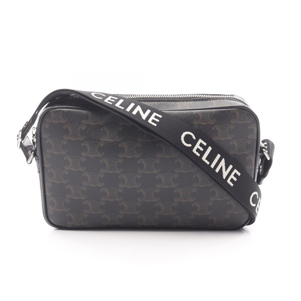 CELINE Triomphe Medium Messenger Crossbody Shoulder Bag canvas Brown Black Used