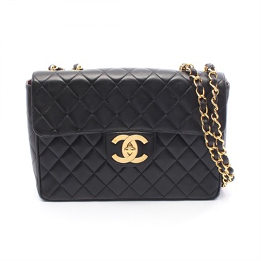 CHANEL Jumbo Matelasse 30 single flap chain Shoulder Bag Lambskin Black Used GHW