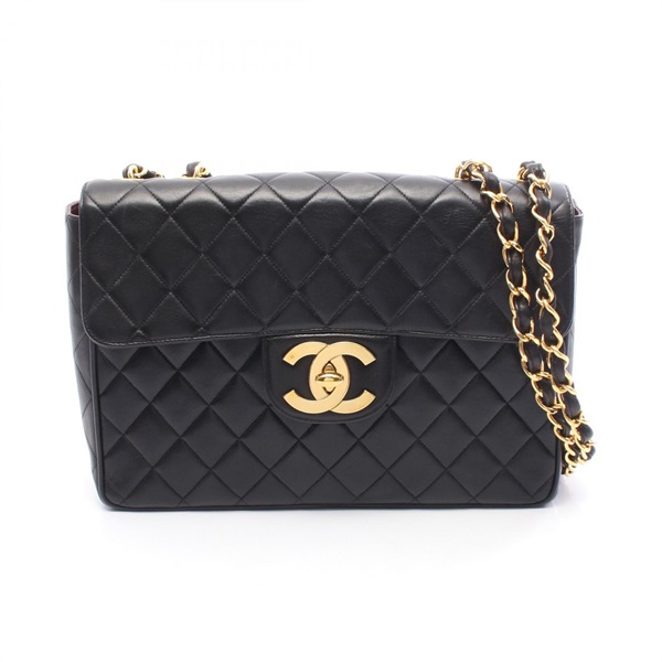 CHANEL Jumbo Matelasse 30 single flap chain Shoulder Bag Lambskin Black Used GHW