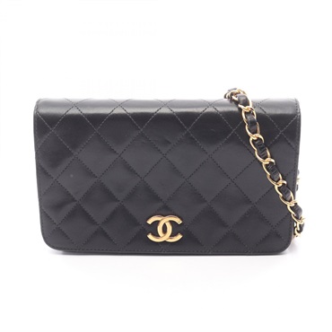 CHANEL Mini Matelasse Full Flap chain crossbody Shoulder Bag Lambskin Black GHW