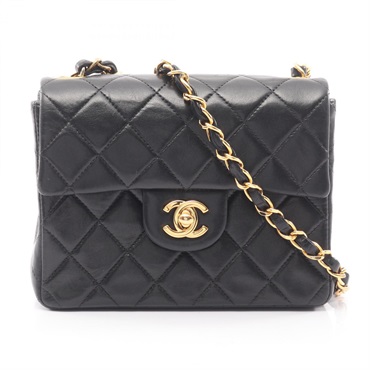 CHANEL Mini Matelasse chain crossbody Shoulder Bag Lambskin Black Used Women GHW