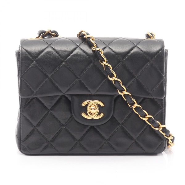 CHANEL Mini Matelasse chain crossbody Shoulder Bag Lambskin Black Used Women GHW