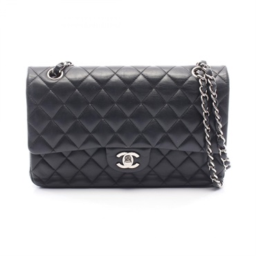 CHANEL Matelasse W flap chain Shoulder Bag A01112 Lambskin Black Used Women SHW